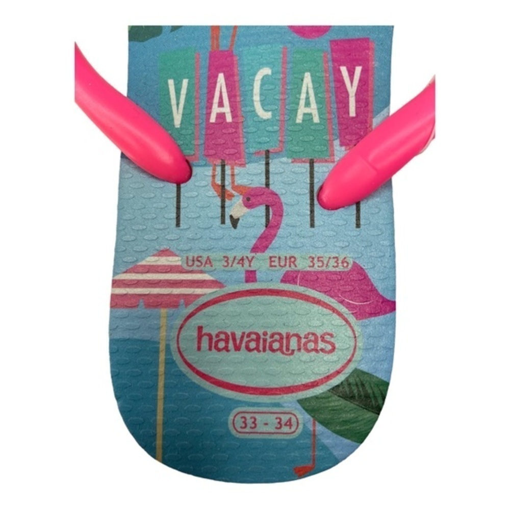 Havaianas Girls Slim VACAY Flamingo Beach Tropical Flip Flops Size 3/4 NWT - Picture 2 of 6